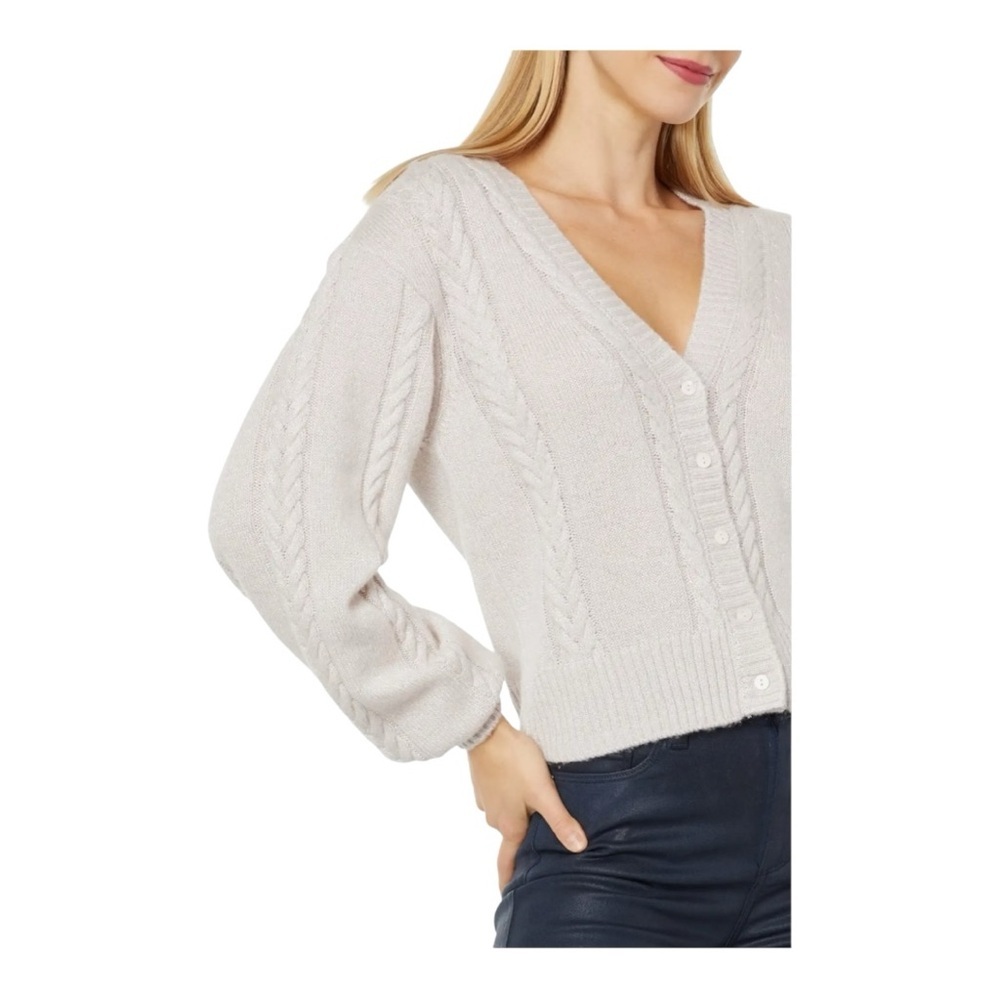 Paige wool blend Cable Knit Cardigan Cropped Sweater Y2K Buttons Front Closure - Picture 8 of 10